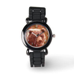 Montre Grizzly Bear Cub dans Fireweed Peinture Art de la