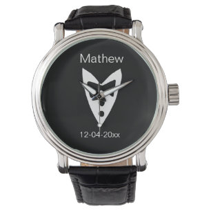 Montre groomsman ajouter nom année noir arc chemise crava