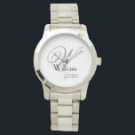 Montre Groomsman Mariage Cool Cadeau Monogramme Classique<br><div class="desc">Groomsman Groomsmen Wedding Party Cadeaux Cool Monogram Classic Watch. Cliquez sur personnaliser ce modèle pour le customiser avec votre nom de famille monogramme initial, le prénom et la date de mariage rapidement et facilement. Groomsman Wedding Party Cadeau Cool Monogram Classic Watch, fait partie de la collection Groomsman Gifts dans ce...</div>