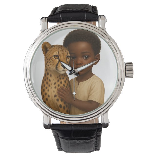 Montre Guépard et garçon : Lien du sauvage et de l'innoce (devant)