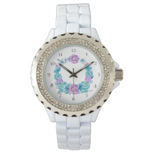 Montre Guirlande magenta de fleur de turquoise rose de