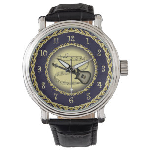 Montre Guitare électrique 02 ~ Scroll musical/Or/Navy/Ble