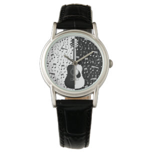 Montre Guitare moderne en noir et blanc Notes musicales D