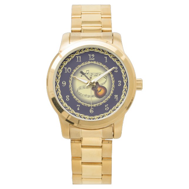Montre Guitare ~ Scroll musical ~ Gold/Navy Blue ~ Watch (devant)
