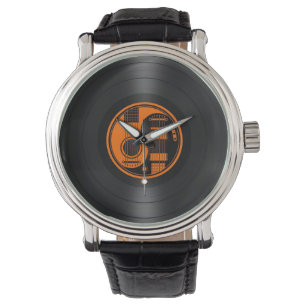 Montre Guitares Yin Yang orange et noir Vinyl Graphisme