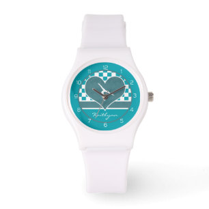 Montre Gymnastique À damiers verte Turquoise avec monogr