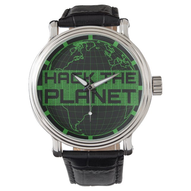 Montre Hack Planet Green Globe Computer Hacker Design (devant)