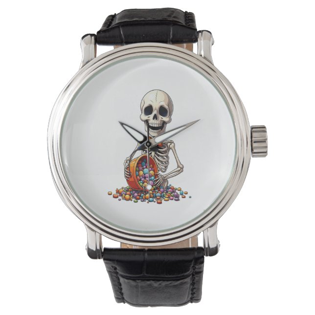 Montre Halloween à la botte de bonbons de squelette (devant)