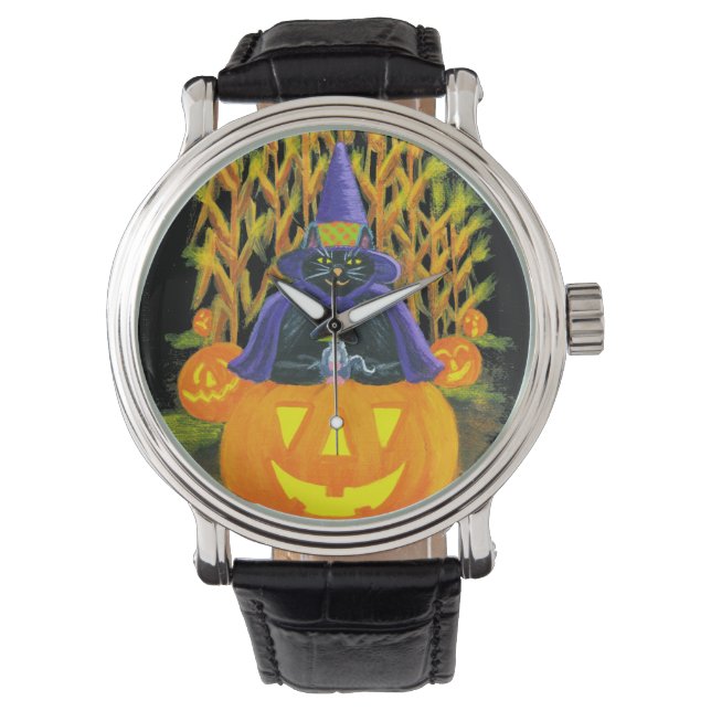 Montre Halloween, adulte, montre, noir, chat, souris, cha (devant)