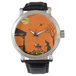 Montre Halloween, adulte, montre, silhouette, sorcière,