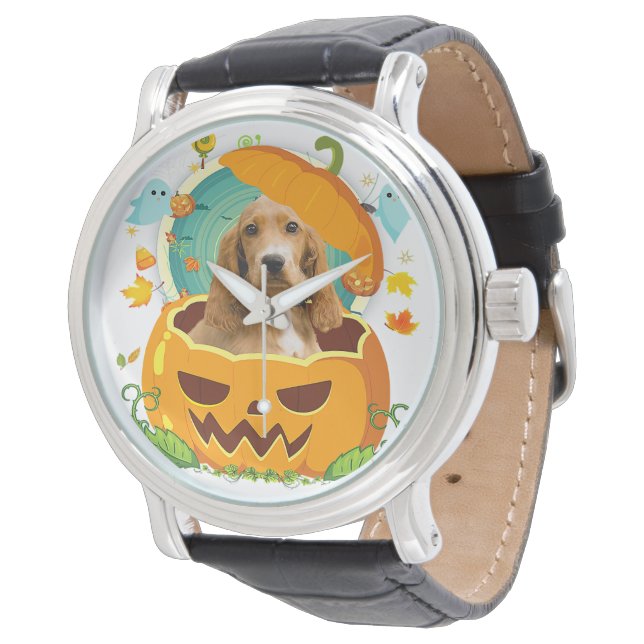 Montre Halloween Anglais Cocker Spaniel Chien Citrouille (Incliné)