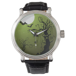 Montre Halloween arbres Éffrayants, Pleine lune, Bats Wat