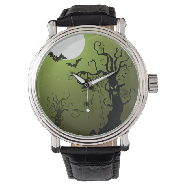 Montre Halloween arbres Éffrayants, Pleine lune, Bats Wat (devant)