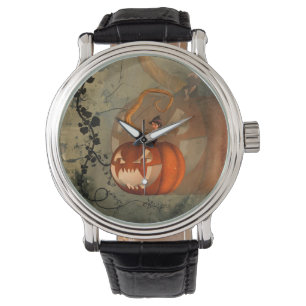 Montre Halloween, citrouille drôle avec la sorcière