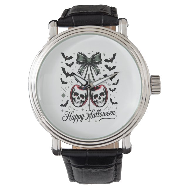 Montre Halloween crâne gothique cerise (devant)