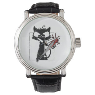 Montre Halloween de baseball de chat noir
