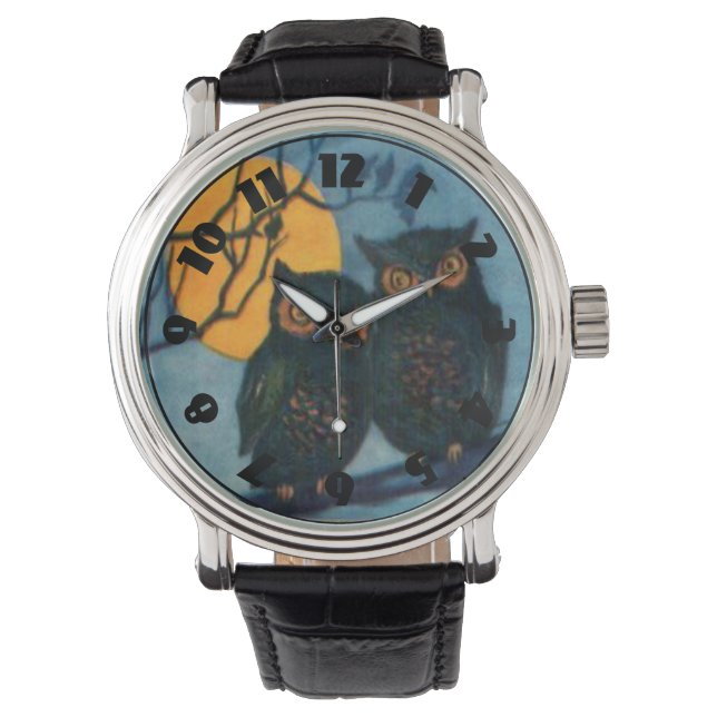 Montre Halloween de la Pleine lune de nuit de Owl Tree (devant)