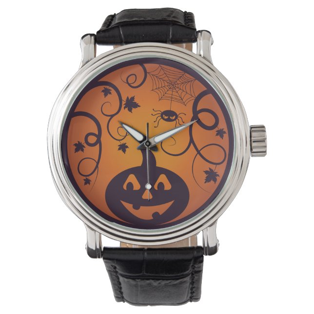 Montre Halloween Jack-o'-lantern citrouille visage et ara (devant)