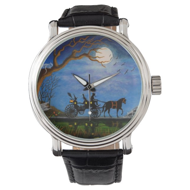 Montre Halloween, mariage, cadeau, cheval, chariot, sorci (devant)