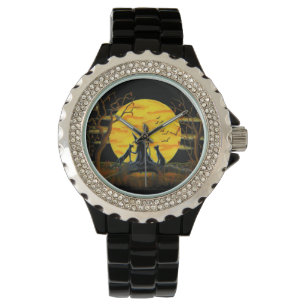 Montre Halloween, mode, montre, sorcière, noir, chats,