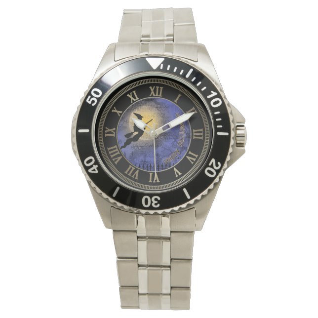 Montre Halloween Pleine lune et sorcière (devant)