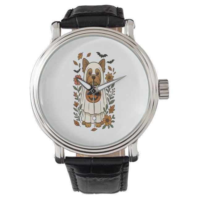 Montre Halloween Yorkshire Terrier Fleurs Halloween (devant)