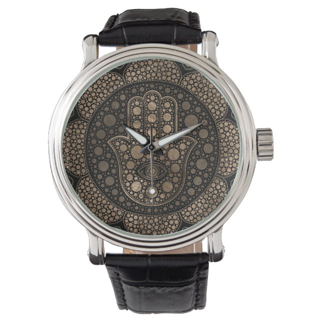 Montre Hamsa Main - Main de Fatima à Lotus mandala (devant)