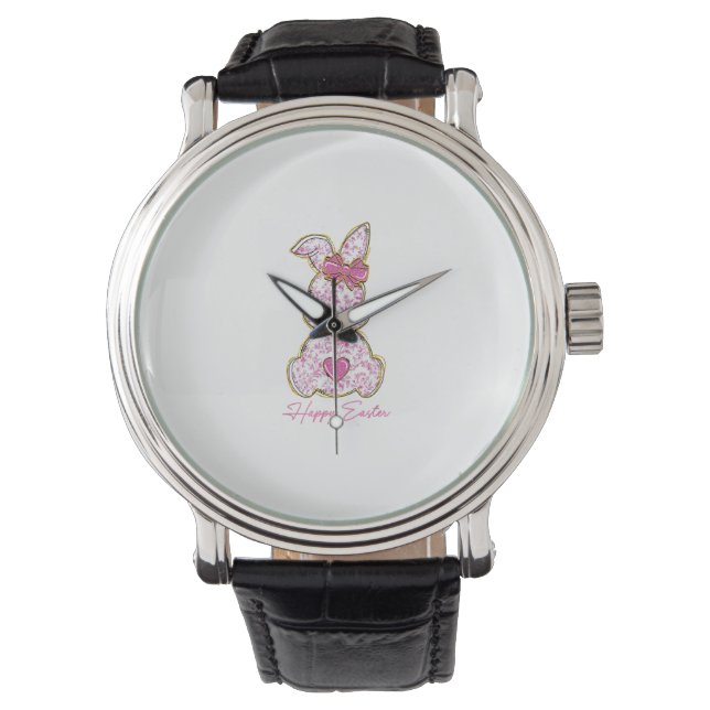 Montre Happy Easter Bunny Girls Easter Women Pink Floral  (devant)