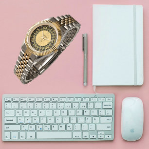 Montre Happy Fête des pères Gold Calligraphy Leafy Swirls