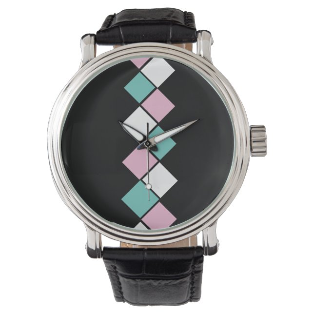 Montre Harlequin Watch (Noir, Aqua & Rose) (devant)