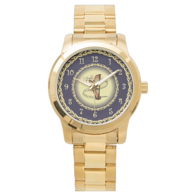 Montre Harpe ~ Scroll musical ~ Gold/Navy Blue ~ Watch (devant)