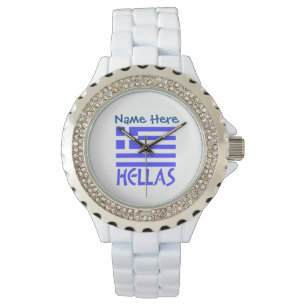 Montre Hellas et drapeau grec Personnalisation bleue