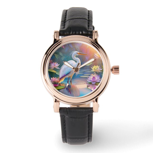 Montre Héron blanc à bec orange, oiseau de fantaisie (Recto)