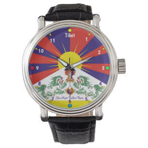 Montre Heure pour le Tibet & Lions de Neige, drapeau tibé