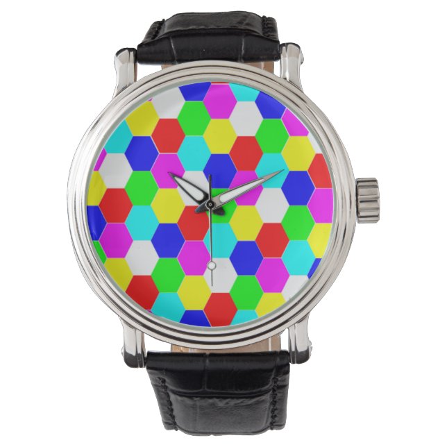 MONTRE HEXAGONS COLORÉS (devant)