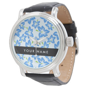 Montre Hibiscus Bleu, Fleurs Bleues, Votre Nom