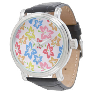 Montre Hibiscus Coloré, Motif De Fleurs