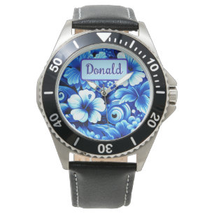 Montre Hibiscus de fleurs hawaïennes tropicales Personnal