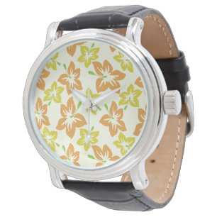 Montre Hibiscus jaune, Hibiscus orange, Motif floral