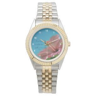Montre Hibiscus rose Citation de bonté fleur Inspiration