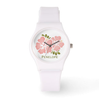 Montre Hibiscus rose personnalisé