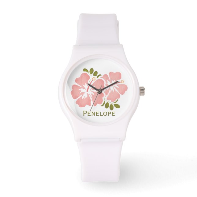 Montre Hibiscus rose personnalisé (Recto)