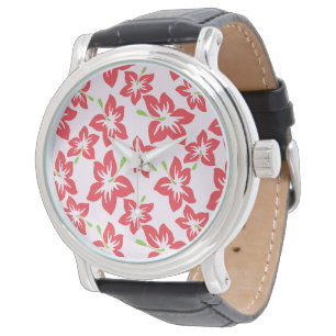 Montre Hibiscus rouge, Fleurs rouges, Motif de fleurs