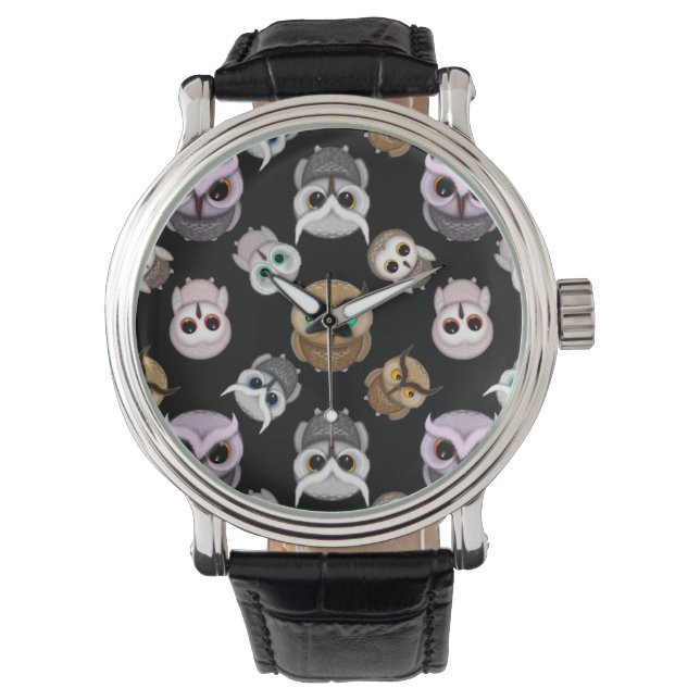 Montre Hibou amusant sur fond noir (devant)