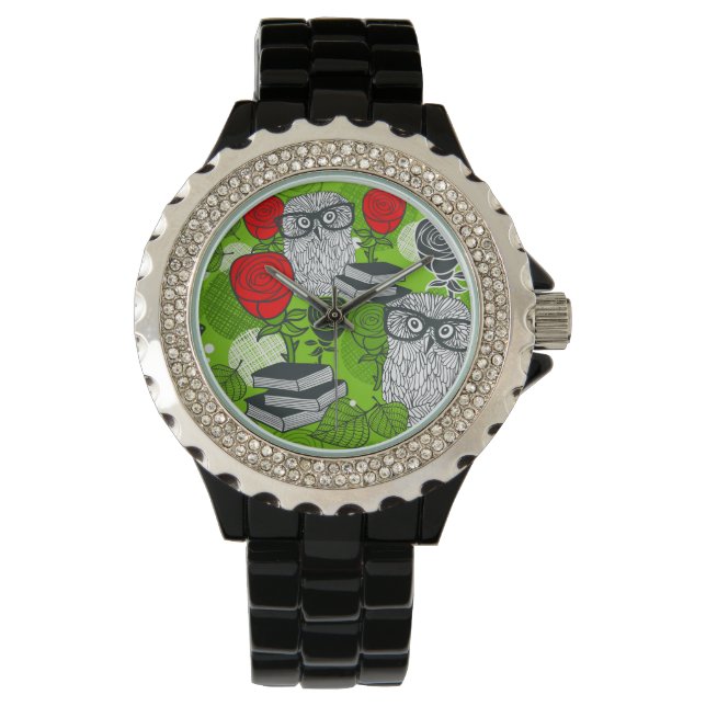 Montre Hibou dans les roses rouges (devant)