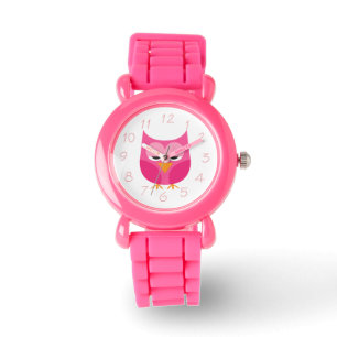 Montre Hibou rose somnolent avec des nombres