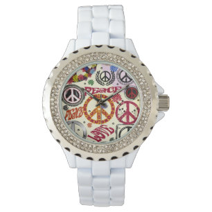 Montre hippie de paix et d'amour de flower power