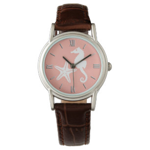 Montre Hippocampe et étoiles de mer - Corail clair rose