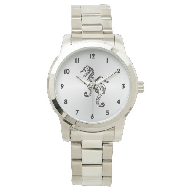 Montre Hippocampes argentés avec douze nombres (devant)
