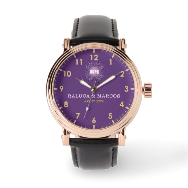 Montre  His and Her couple names elegant purple monogram (Recto)